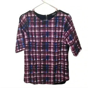 276.Top shop fade plaid 3/4 sleeve exposed zipper size 6